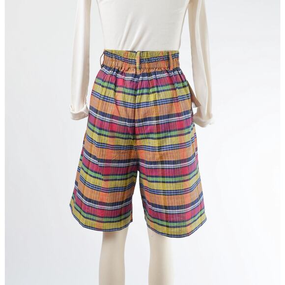 Vintage 90s Colorful Plaid Cotton Bermuda Shorts size M L - Picture 6 of 8
